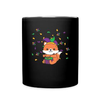 Fasching Fuchs mit Trommel Faschings Kostüm - Tasse einfarbig - Schwarz - Vorne