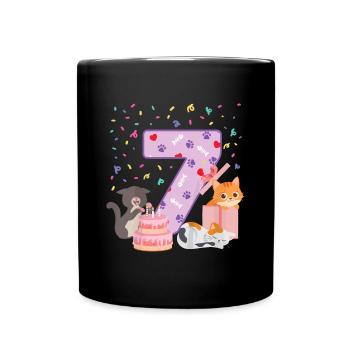 Enfants 7ème anniversaire Fille mignon Tenue de chat 7 ans - Mug uni - noir - Devant