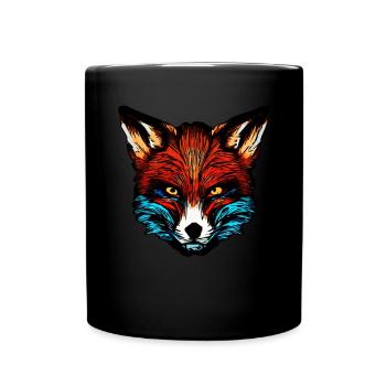 Fuchs Waldtier Design gepunktet mit Tierkopf - Tasse einfarbig - Schwarz - Vorne