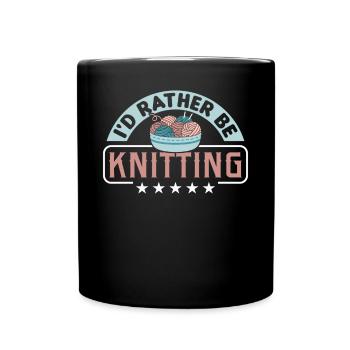 Handarbeit Stricken lustiger Strick Spruch - Tasse einfarbig - Schwarz - Vorne