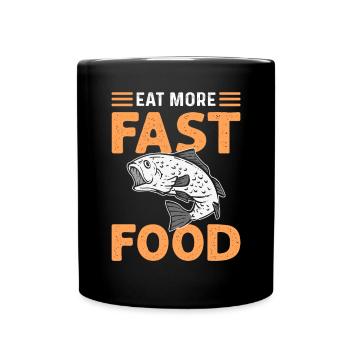 Essen Sie Mehr Fastfood. Bogenjäger Bogenfischen - Tasse einfarbig - Schwarz - Vorne