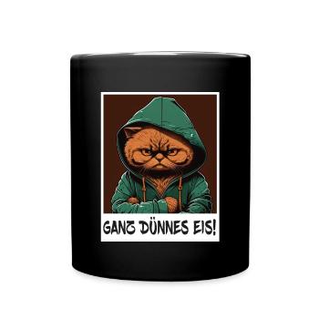 Ganz Dünnes Eis Katze Kätzchen Kollege Sarkasmus - Tasse einfarbig - Schwarz - Vorne