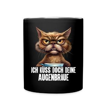 Katze Kaffee Lustige Sprüche - Tasse einfarbig - Schwarz - Vorne