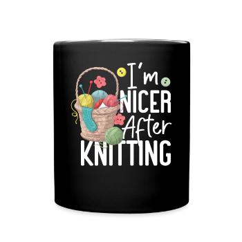 Knitting Knitter I'm Nicer After - Full Colour Mug - black - Front