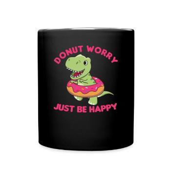 Süßer Dino T-Rex lustige Tiere in Donut Wortspiel - Tasse einfarbig - Schwarz - Vorne