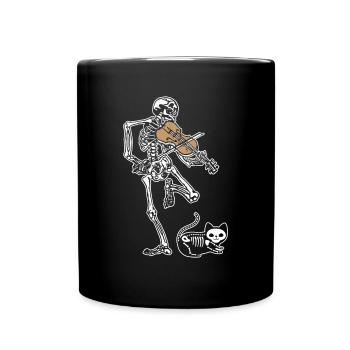 Skelett Violine Katze Halloween - Tasse einfarbig - Schwarz - Vorne