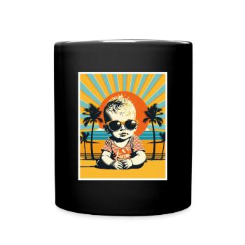 Whats up Beaches Junge KInd Strand Sommer Urlaub - Tasse einfarbig - Schwarz - Vorne