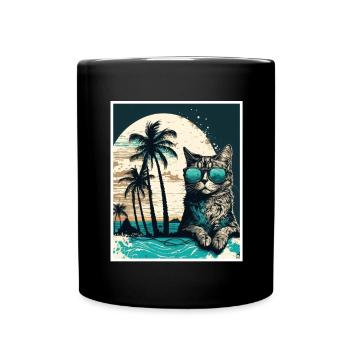 Whats up Beaches Katze Strand Sommer Urlaub Feiern - Tasse einfarbig - Schwarz - Vorne