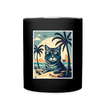Whats up Beaches Katze Strand Sommer Urlaub Feiern - Tasse einfarbig - Schwarz - Vorne