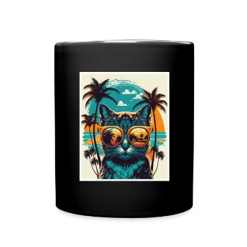 Whats up Beaches Katze Strand Sommer Urlaub Feiern - Tasse einfarbig - Schwarz - Vorne