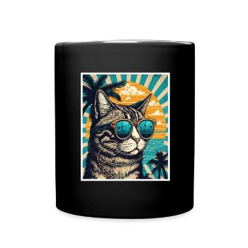 Whats up Beaches Katze Strand Sommer Urlaub Feiern - Tasse einfarbig - Schwarz - Vorne
