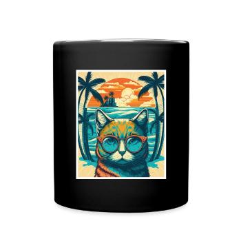 Whats up Beaches Katze Strand Sommer Urlaub Feiern - Tasse einfarbig - Schwarz - Vorne