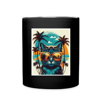 Whats up Beaches Katze Strand Sommer Urlaub Feiern - Tasse einfarbig - Schwarz - Vorne