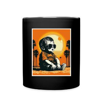 Whats up Beaches Junge KInd Strand Sommer Urlaub - Tasse einfarbig - Schwarz - Vorne