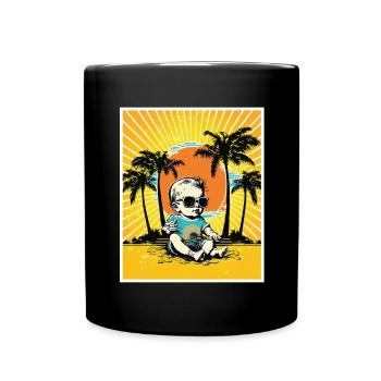 Whats up Beaches Junge KInd Strand Sommer Urlaub - Tasse einfarbig - Schwarz - Vorne