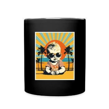 Whats up Beaches Junge KInd Strand Sommer Urlaub - Tasse einfarbig - Schwarz - Vorne