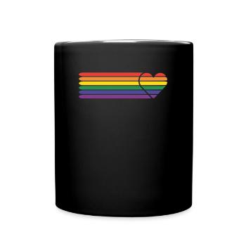 Regenbogen-Flagge, farbiges Herz, LGBTQ+ - Tasse einfarbig - Schwarz - Vorne