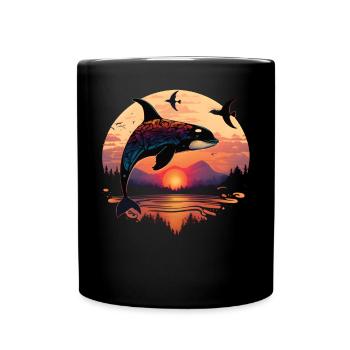 Colorful killer whale watching Orca whale watching - Full Colour Mug - black - Front