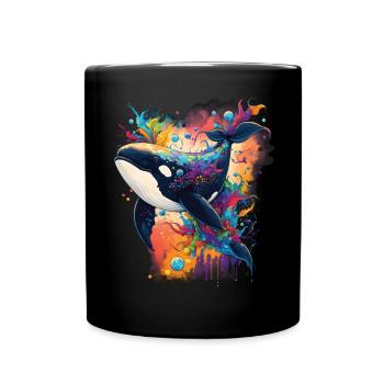 Colorful killer whale watching Orca whale watching - Full Colour Mug - black - Front