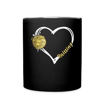 Knitting Wrinkled Heart Knitting - Full Colour Mug - black - Front
