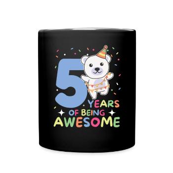 Polar bear for his 5th birthday Children five years old - Full Colour Mug - black - Front