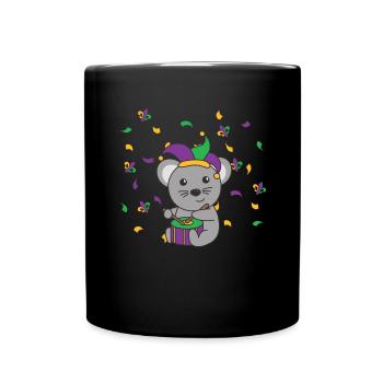 Fasching Maus mit Trommel Faschings Kostüm - Tasse einfarbig - Schwarz - Vorne