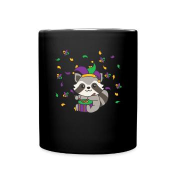 Fasching Waschbär mit Trommel Faschings Kostüm - Tasse einfarbig - Schwarz - Vorne