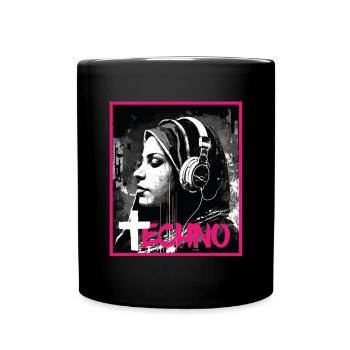Techno Vaporwave Nun Christian God Music - Full Colour Mug - black - Front