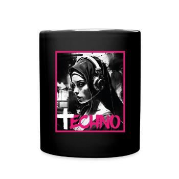 Techno Vaporwave Nun Christian God Music - Full Colour Mug - black - Front