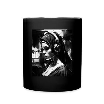 Techno Vaporwave Nun Christian God Music - Full Colour Mug - black - Front