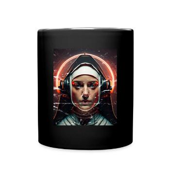 Techno Vaporwave Nun Christian God Music - Full Colour Mug - black - Front