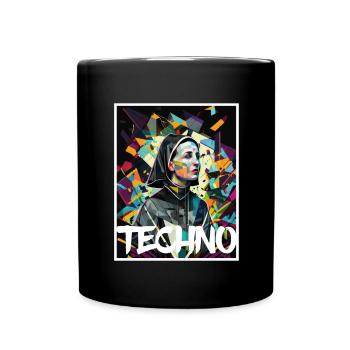 Techno Vaporwave Nun Christian God Music - Full Colour Mug - black - Front