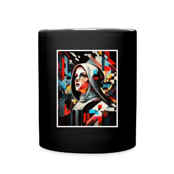 Techno Vaporwave Nun Christian God Music - Full Colour Mug - black - Front