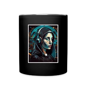 Techno Vaporwave Nun Christian God Music - Full Colour Mug - black - Front