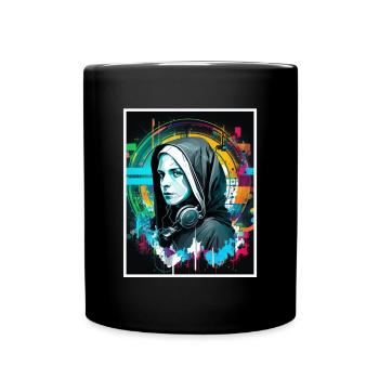 Techno Vaporwave Nun Christian God Music - Full Colour Mug - black - Front