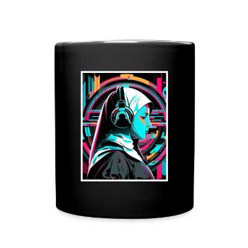 Techno Vaporwave Nun Christian God Music - Full Colour Mug - black - Front