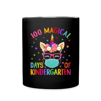 100 Magical Days Of Kindergarten School Unicorn Ma - Full Colour Mug - black - Front