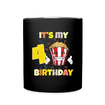 Es ist mein 4. Geburtstag - Tasse einfarbig - Schwarz - Vorne