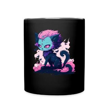 Niedliche Dämon Katze Mädchen - Kawaii Anime Katze - Tasse einfarbig - Schwarz - Vorne