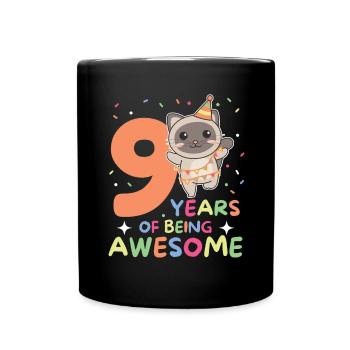 Cat for 9th birthday children nine years old - Full Colour Mug - black - Front