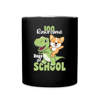 100 rawrsome days of school Corgi Trex 100 Days - Full Colour Mug - black - Front