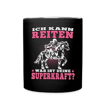 Ich kann Reiten auf Pferd Reiter Reiterin - Tasse einfarbig - Schwarz - Vorne