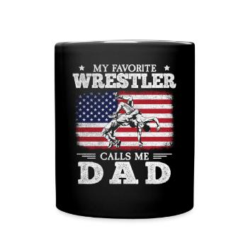 Mon lutteur préféré m’appelle papa drapeau américain - Mug uni - noir - Devant