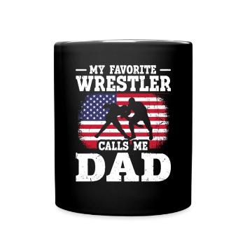 Mon lutteur préféré m’appelle papa drapeau américain - Mug uni - noir - Devant