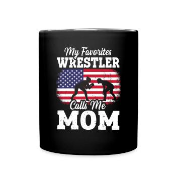 Mon lutteur préféré m’appelle maman drapeau américain - Mug uni - noir - Devant