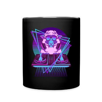 Party Musik Techno Schaf Lustiges Vaporwave Schaf - Tasse einfarbig - Schwarz - Vorne