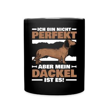 Mein Dackel Ist Perfekt Rauhaardackel - Tasse einfarbig - Schwarz - Vorne