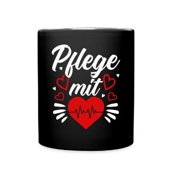 Pflege Mit Herz - Tasse einfarbig - Schwarz - Vorne