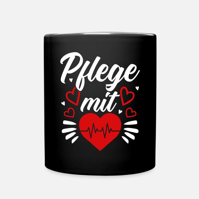 Pflege Mit Herz - Tasse einfarbig - Schwarz