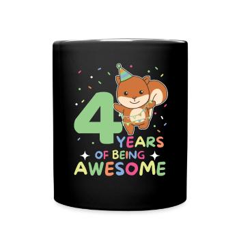 Squirrel for 4th birthday children four years - Full Colour Mug - black - Front